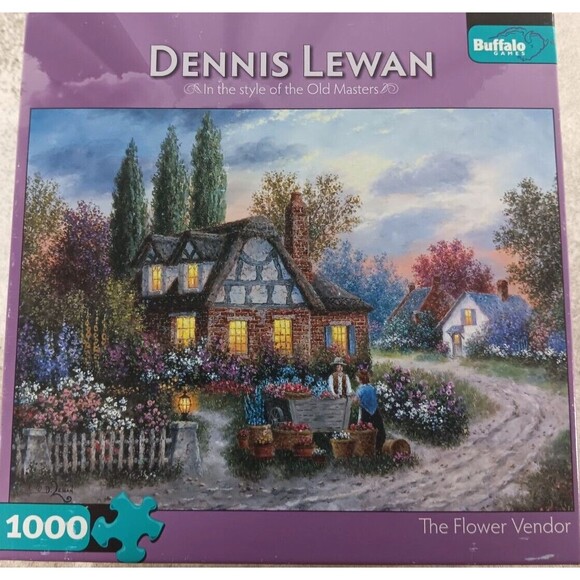 The Flower Vendor 1000 Piece Jigsaw Puzzle Dennis Lewan Cottage Farm by Buffalo - Picture 1 of 4